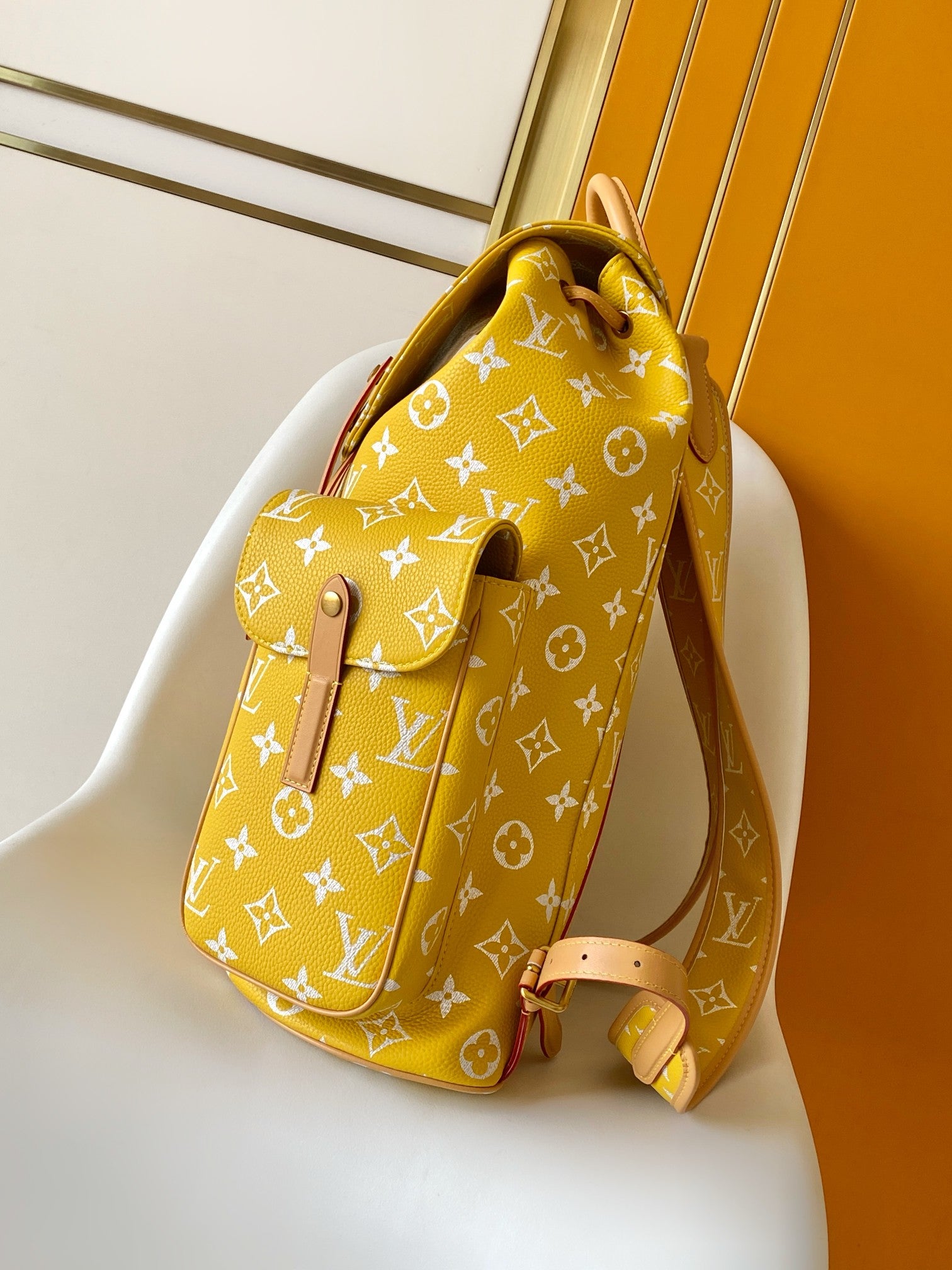 Louis Vuitton yellow monogram hobo bag with top handle and adjustable shoulder strap