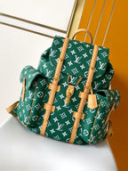 Louis Vuitton green monogram handbag with tan leather trim and top handles