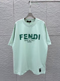 Mint green Fendi crewneck T-shirt with FENDI and “Made in Italy Roma” print