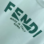 Mint green FENDI text logo and “Made in Italy Roma” print on T-shirt