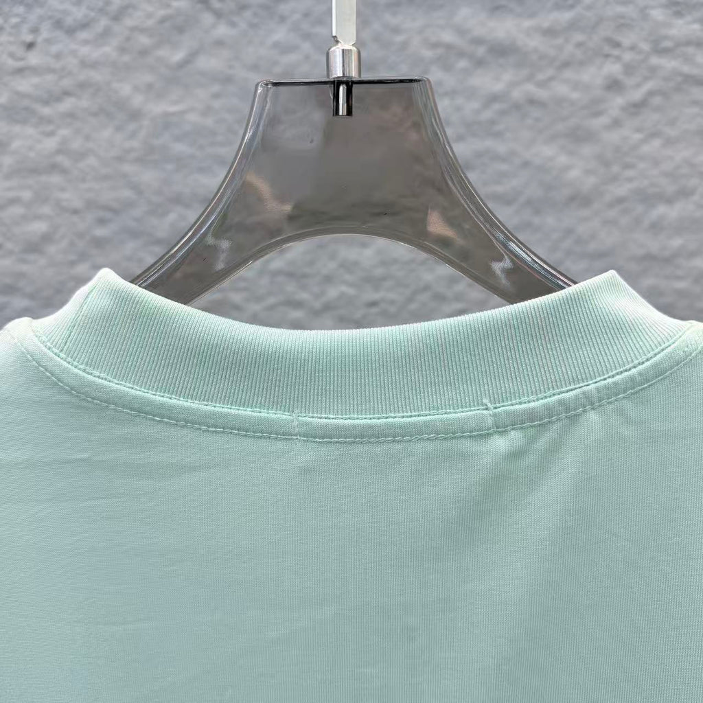 Mint green crewneck T-shirt collar with ribbed neckline detail