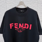 Fendi T-shirt with red FENDI logo and Made in Italy Roma text on chest