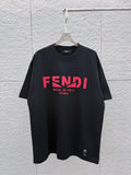 Fendi T-shirt, dark with red FENDI logo and Made in Italy Roma text