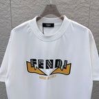 White Fendi short-sleeve T-shirt with large front logo print and ribbed crew neck