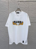 White Fendi short-sleeve T-shirt with front logo graphic and “Made in Italy”
