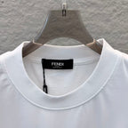 White Fendi short-sleeve T-shirt neckline with black brand label inside collar