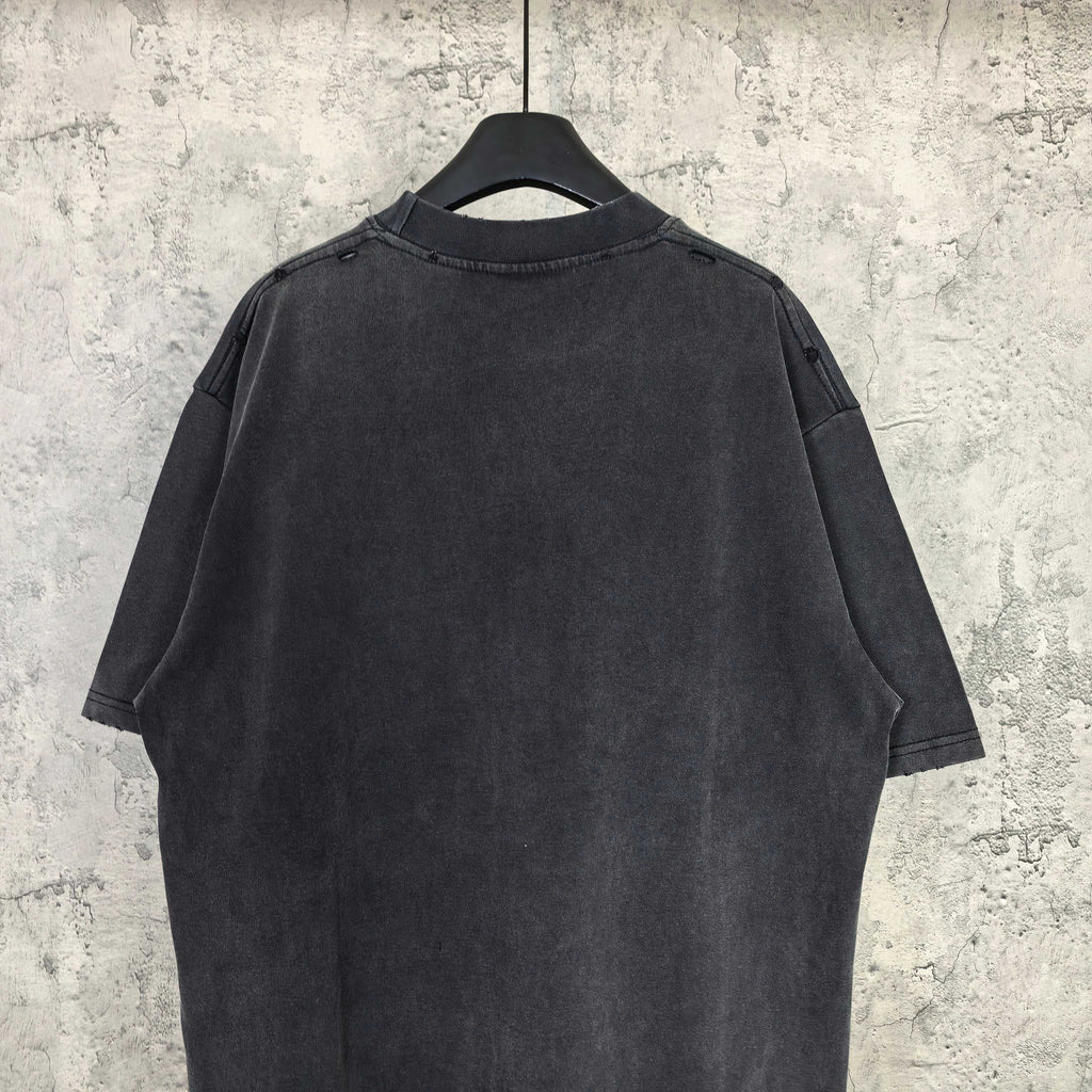 Black graphic T-shirt back view, plain with short sleeves