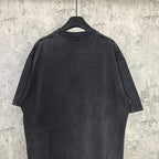 Black graphic T-shirt back view, plain with short sleeves