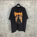 Black graphic T-shirt with red/yellow cathedral front print