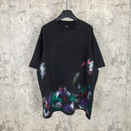 Balenciaga short-sleeve T-shirt, black with colorful abstract paint print on lower half