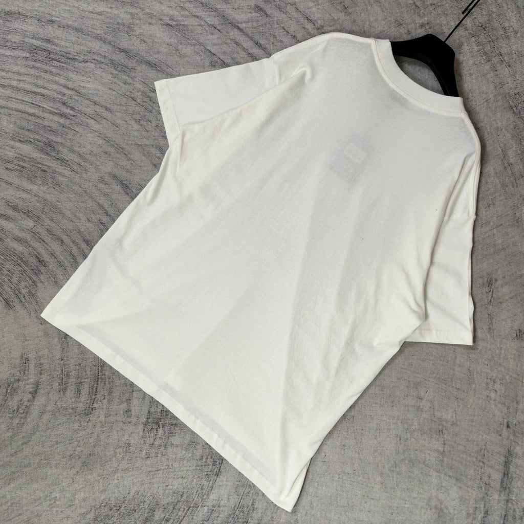 White short-sleeve T-shirt with no visible front graphic, laid flat