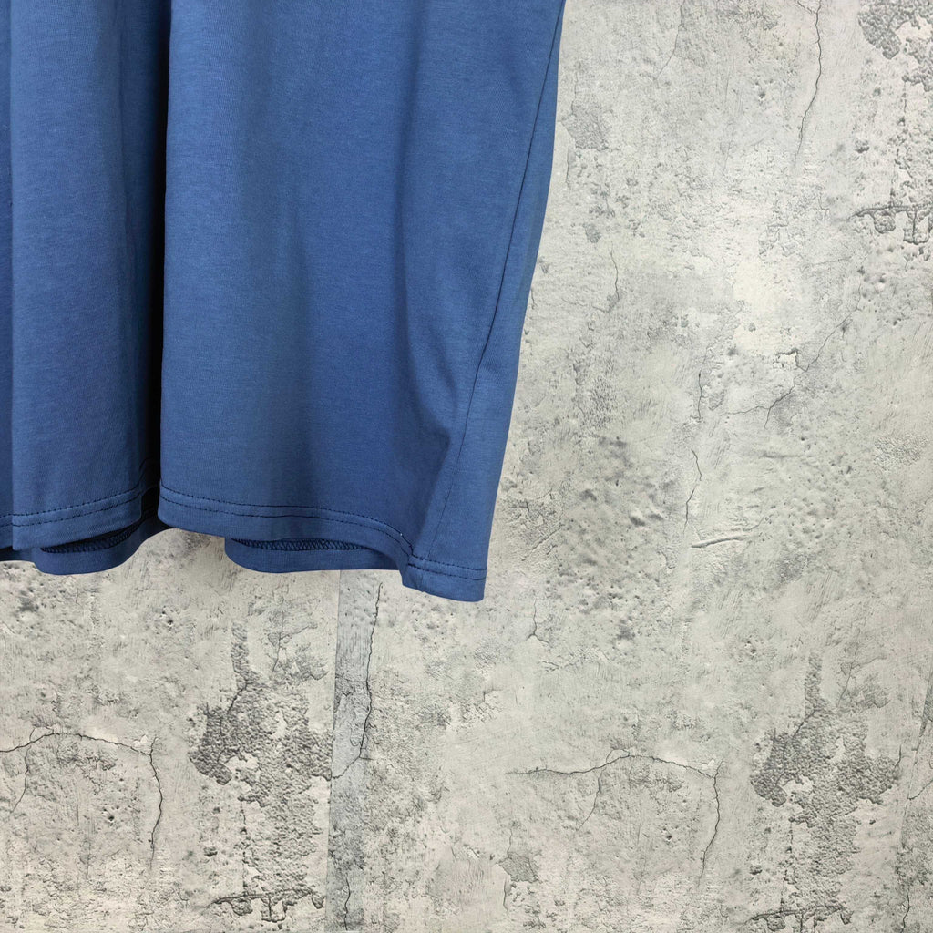 Balenciaga blue short-sleeve t-shirt, side view with straight hem