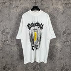 Balenciaga white graphic T-shirt with yellow and black artwork on chest