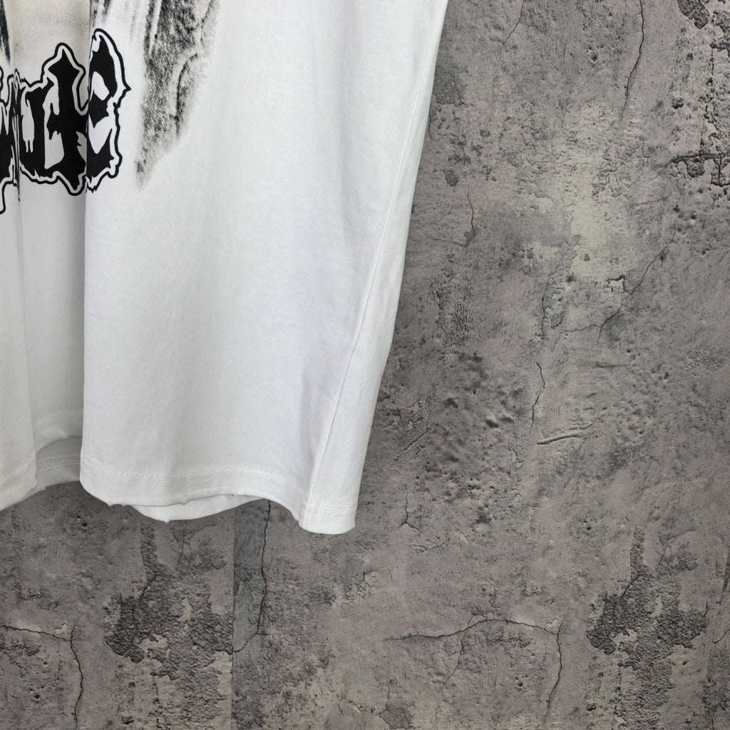 Balenciaga white short-sleeve T-shirt hem and side seam, plain front