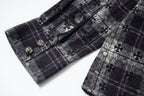 Long-sleeve button-up shirt front view showing placket with small decorative buttons