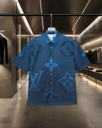 Louis Vuitton short-sleeve shirt in bright blue with tonal monogram-style pattern