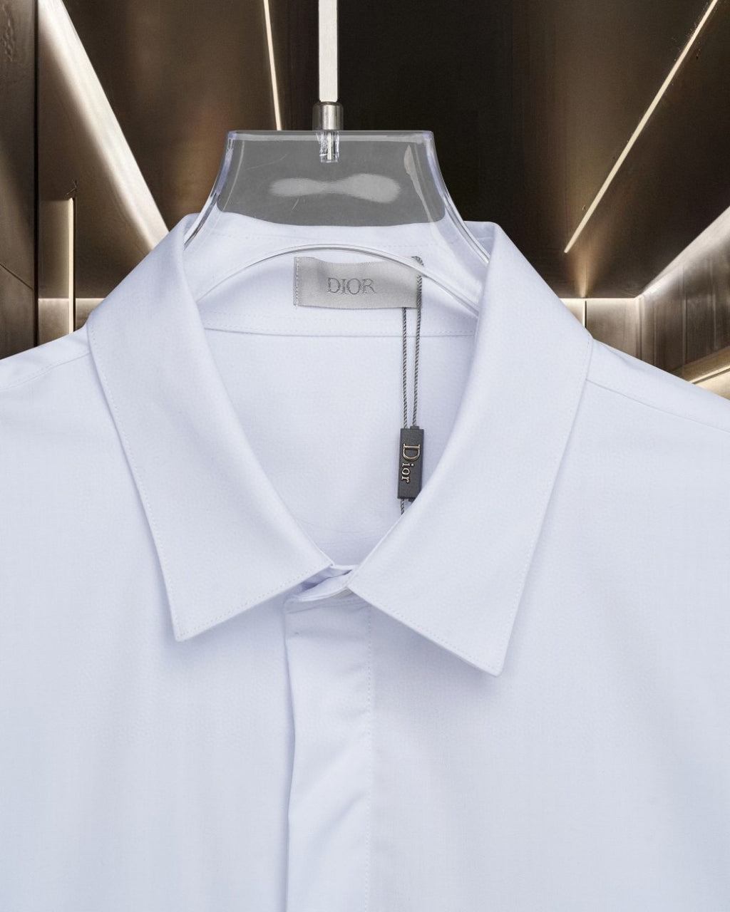 White button-up shirt collar with inner brand label