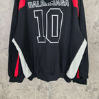 Balenciaga black zip-up hoodie with BALENCIAGA 10 back print and white/red sleeve panels