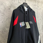 Balenciaga long hoodie, black with NBA logo patch, red panel and full-zip hood