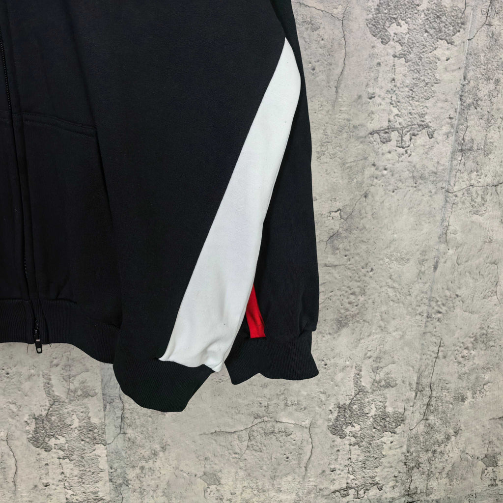 Balenciaga long hoodie sleeve, black with white diagonal panel and red accent