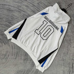 Balenciaga long zip hoodie white with back '10' print, Balenciaga text, blue side panels