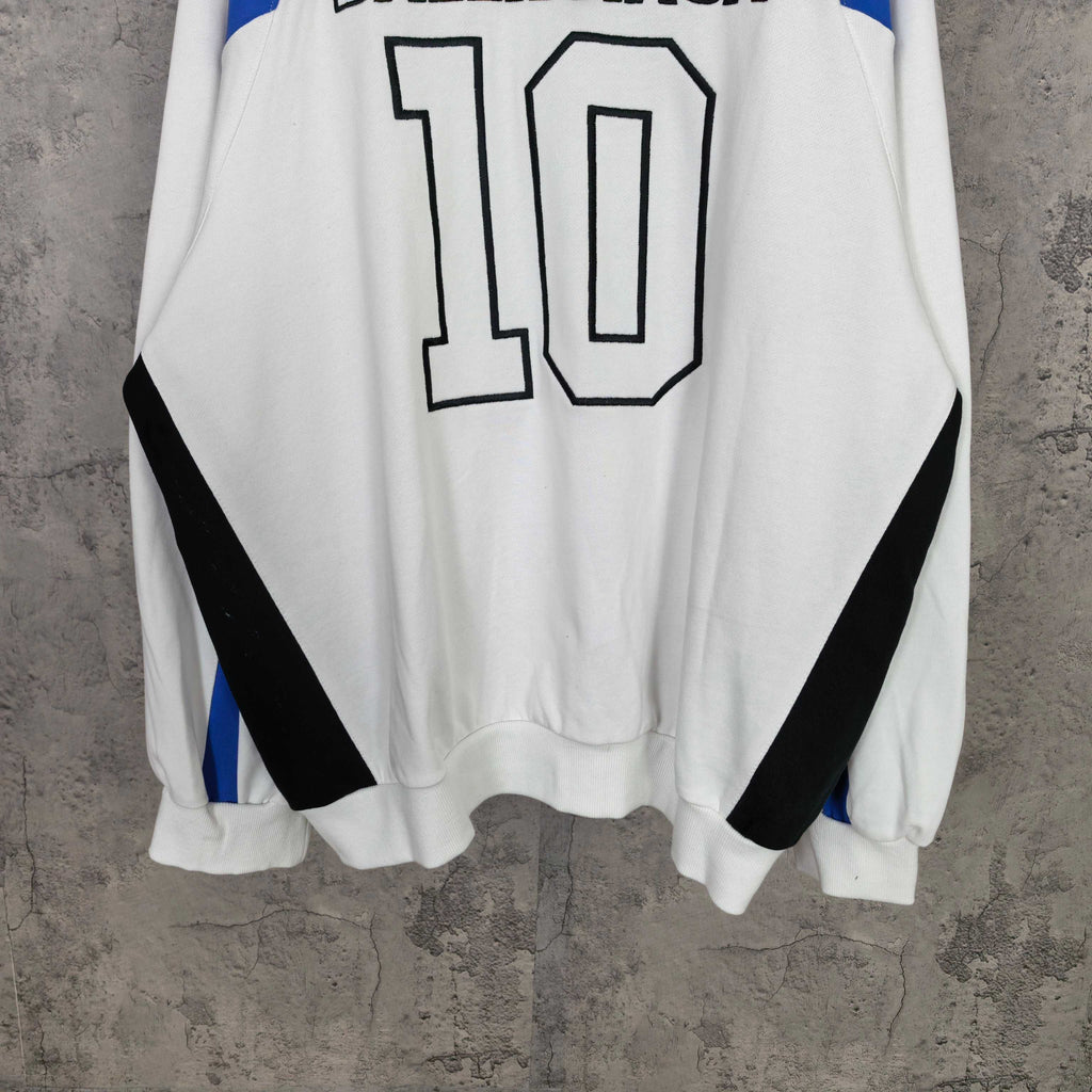 Balenciaga long zip hoodie white with black side panel and ribbed hem