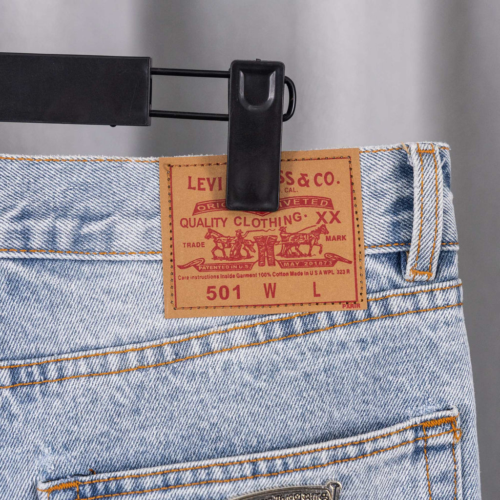 Light blue denim jeans with Levi Strauss & Co. 501 W waistband label