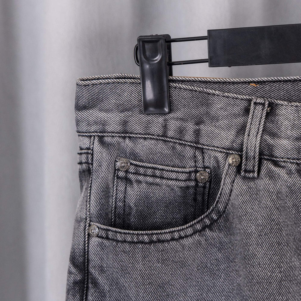 Chrome pants with front pocket, belt loops, and cross patch