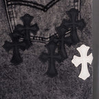 Chrome pants denim with black cross patches and one white cross applique