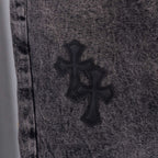 Chrome pants denim with black cross applique on leg