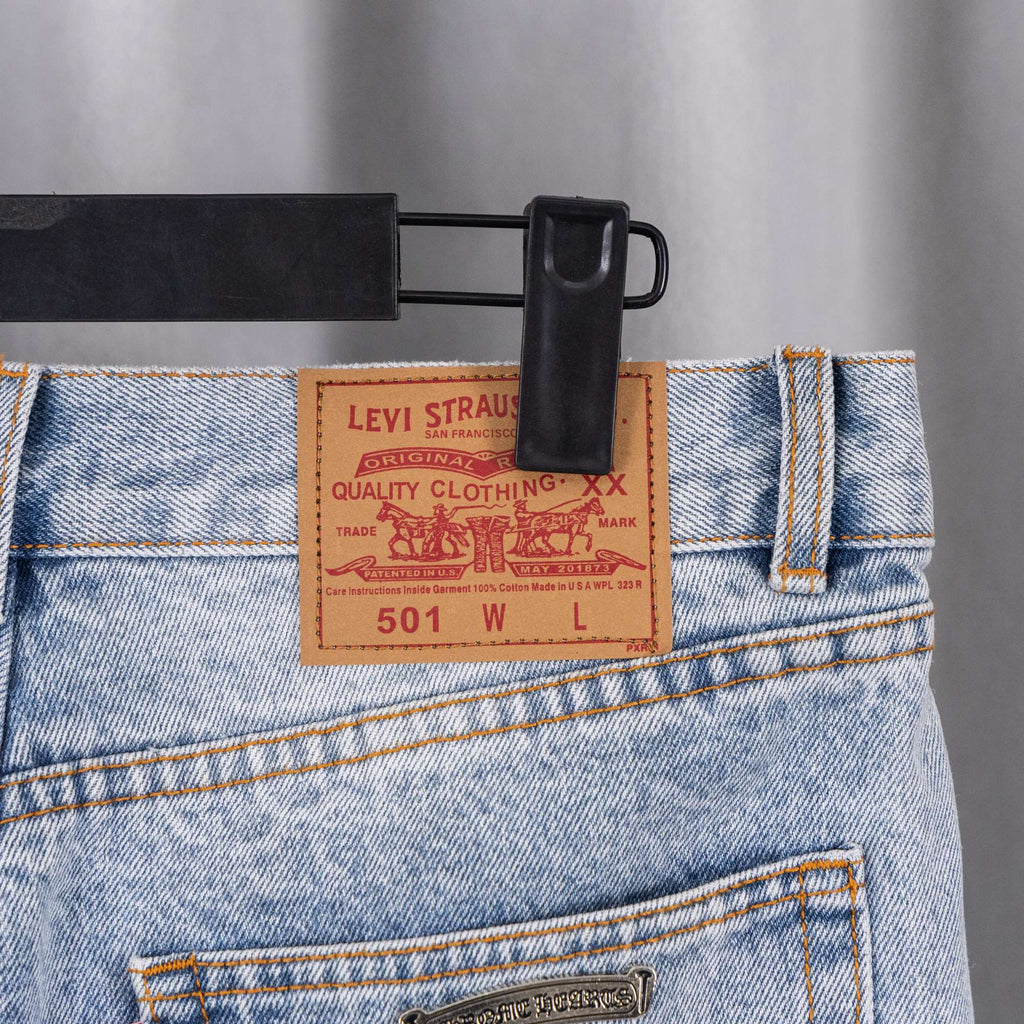 Light blue denim pants with Levi Strauss & Co label and quality clothing tag