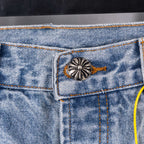 Chrome pants denim pocket with decorative metal button and stitch details