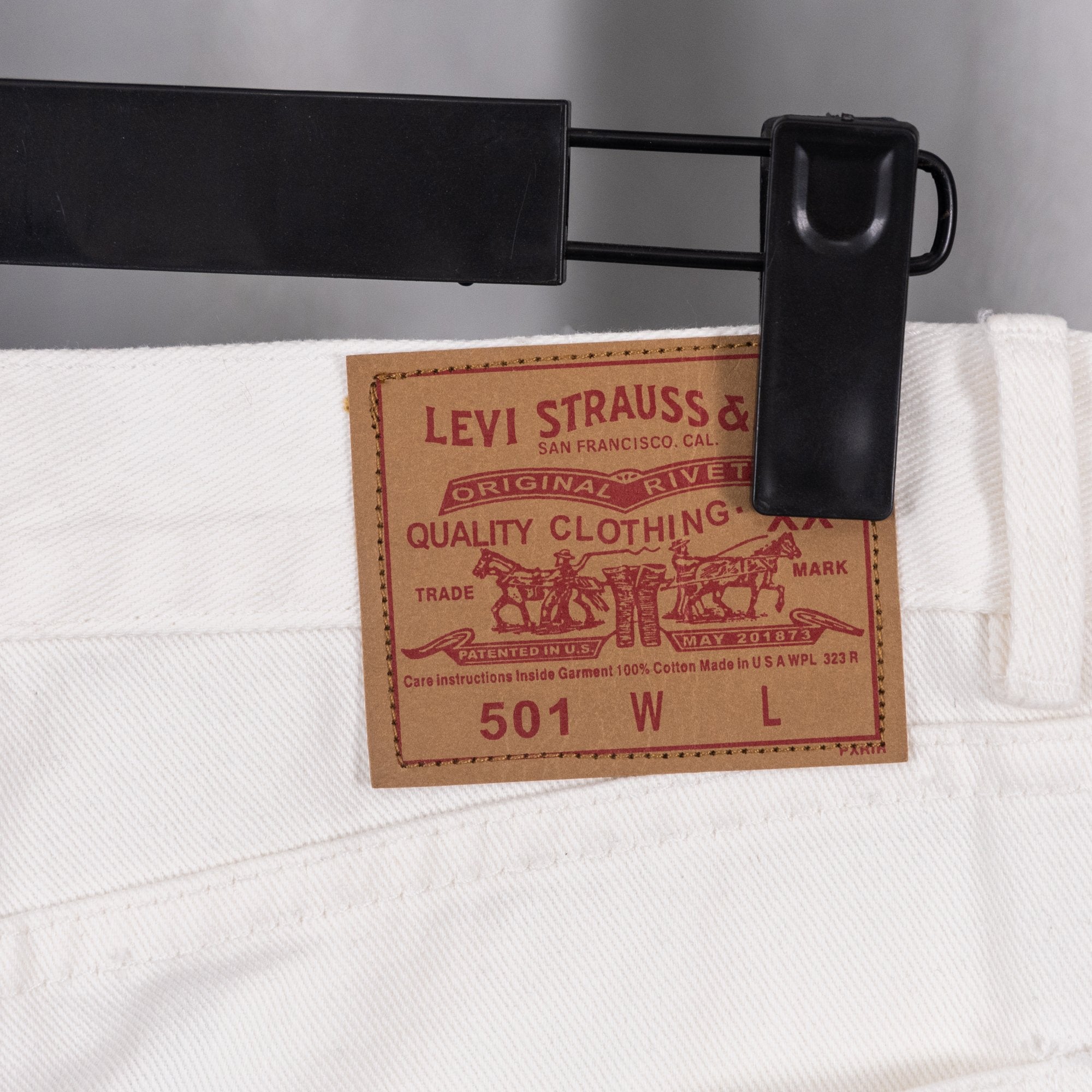 Levi Strauss & Co pants size label 501 W L on white waistband