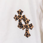 White denim pants with leopard print cross patch
