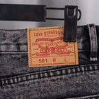 Dark denim pants with Levi Strauss & Co. 501 label near waistband