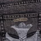 Dark denim pants back pocket with large cross artwork