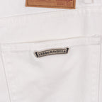 White chrome pants pocket with embroidered logo patch