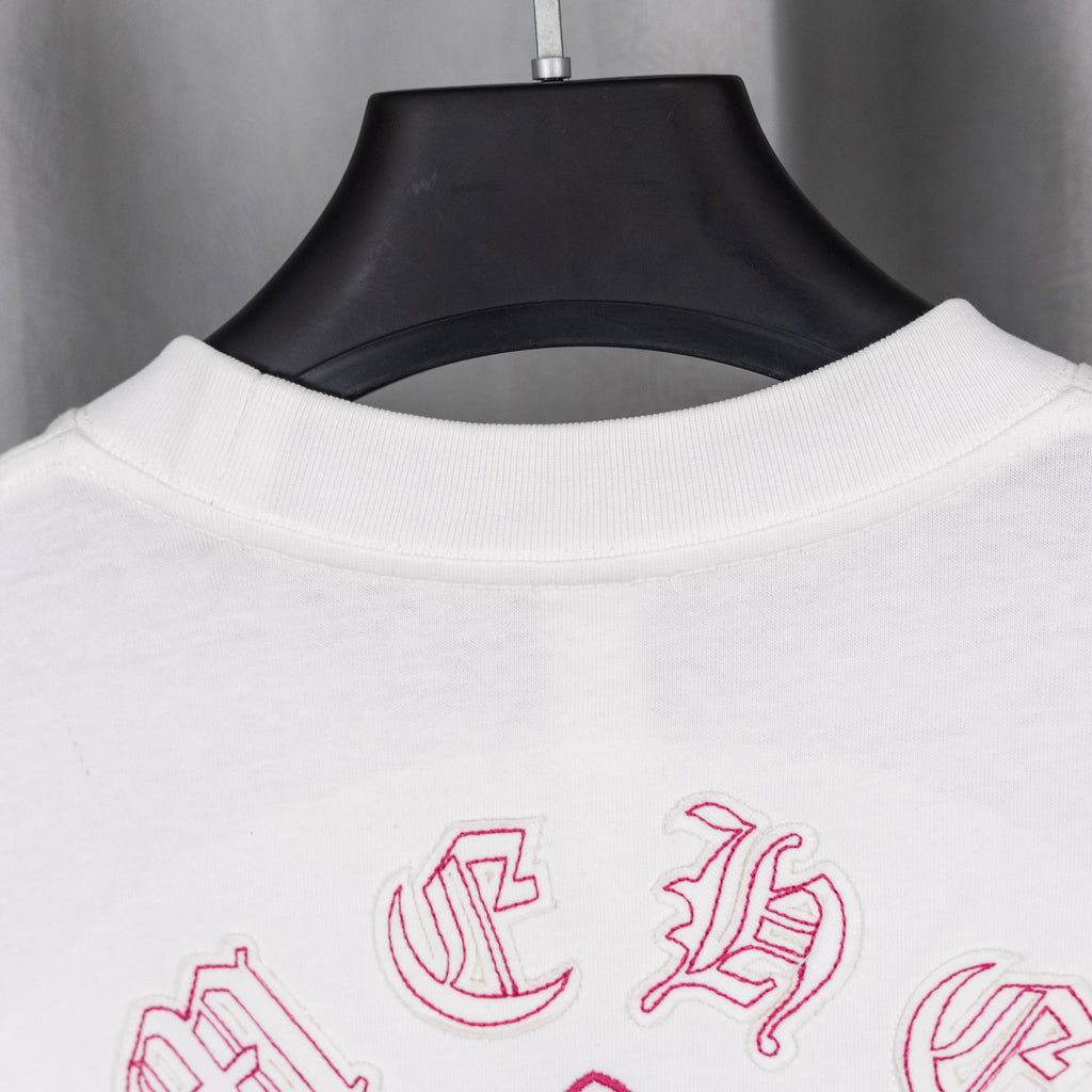 White crew-neck T-shirt collar with ribbed neckline