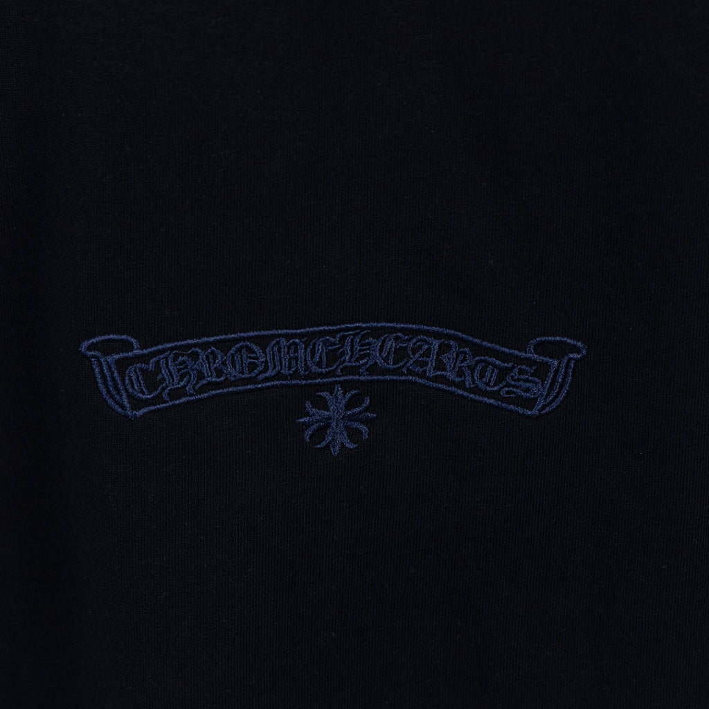 Black T-shirt small chest ribbon logo with starburst emblem