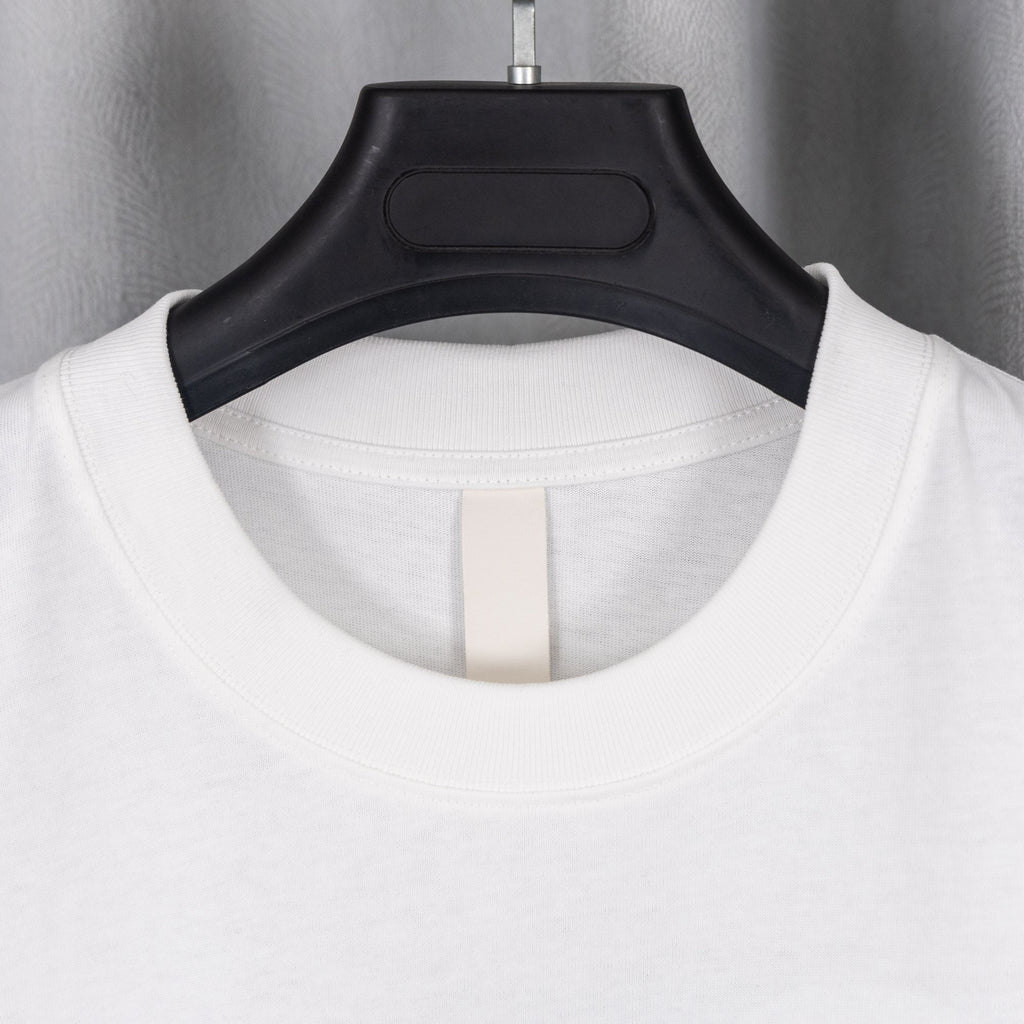White T-shirt back neckline with ribbed collar and keyhole cutout seam