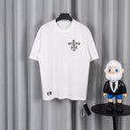 White short-sleeve T-shirt with small crest logo on the chest