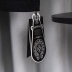 Black T-shirt with attached black retail hang tag