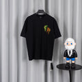 Black short-sleeve T-shirt with neon pixel logo on chest.