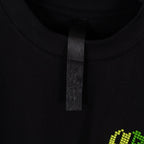 Black T-shirt collar with interior neck label tab.