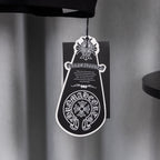 Black T-shirt with hanging white logo price tag