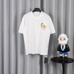 White crewneck short-sleeve T-shirt with colorful pixel-style logo on chest