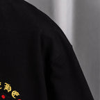 Black short-sleeve T-shirt side panel with smooth fabric texture