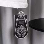 White short-sleeve T-shirt with black and white hanging tag