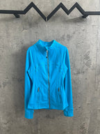 Light blue zip-up jacket with stand collar and front zipper