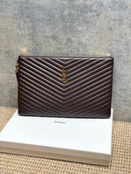 Quilted small YSL bag in dark brown with gold logo and chain strap